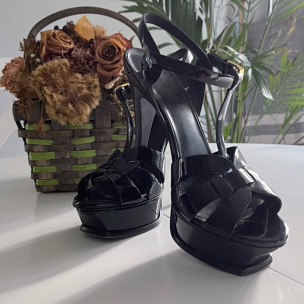 Saint Laurent tribute black patent platform sandals size 8 - Picture 2 of 8